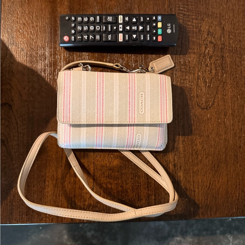 Coach Beige and Pink Striped Crossbody Bag